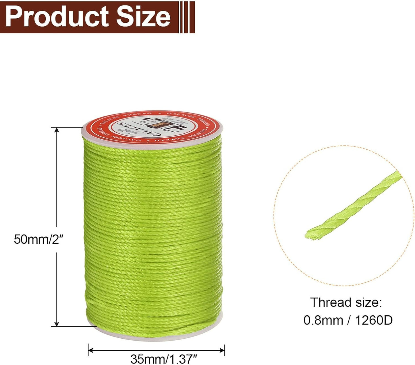 uxcell Round Leather Sewing Waxed Thread, 55m / 60 Yards Polyester Wax String, 0.80mm Wax Stitching Cord for Leather Crafts, Bookbinding, Bracelets Braided, Bright Green, 2pcs