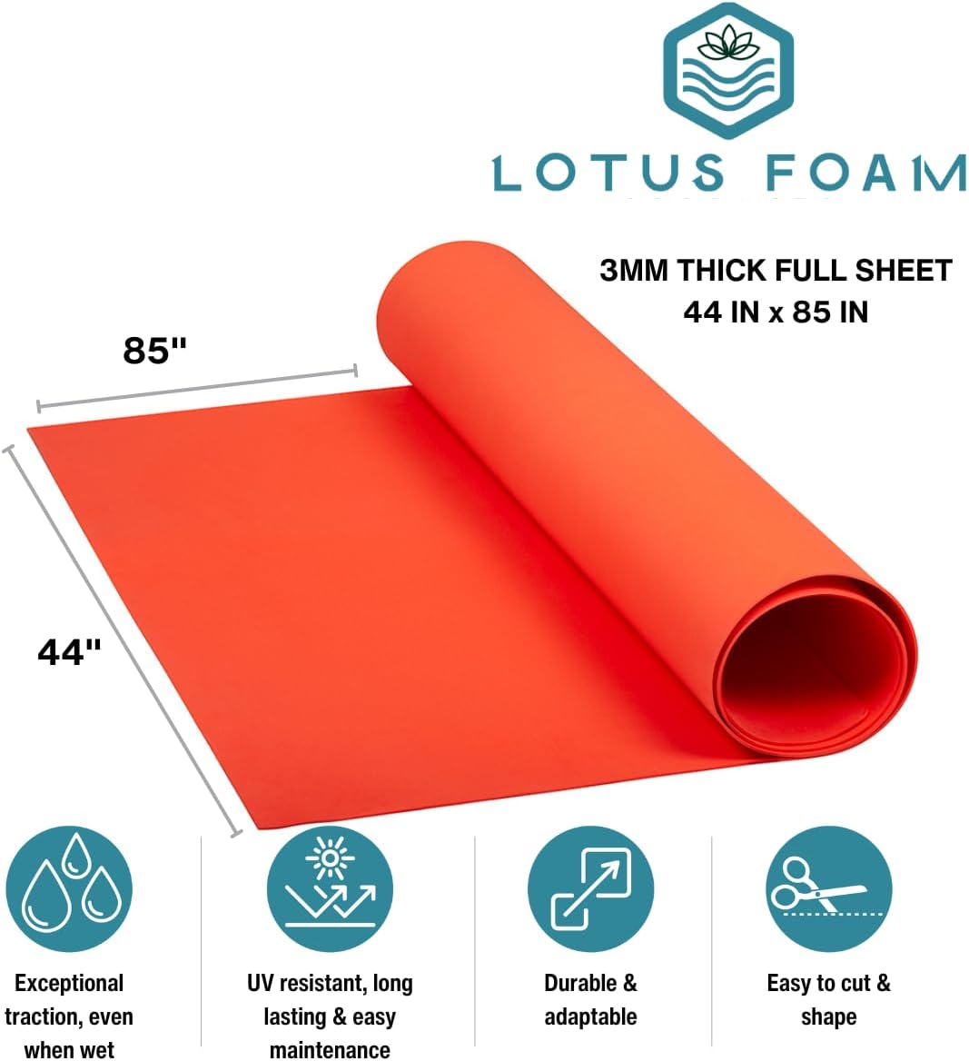 LotusFoam Large 3mm EVA Foam Sheet - 44"x 85" High Density Foam 130 kg/m3 for Cosplay, Costumes, Crafts, Flooring, Outdoor Use - 35 Colors (Orange) - Orange