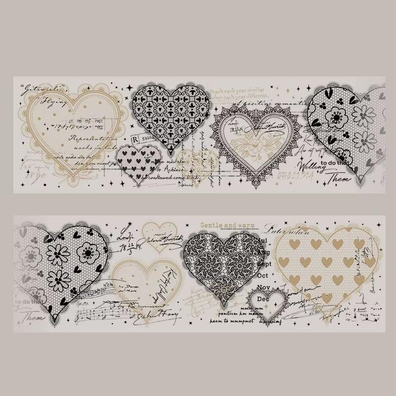 3pcs Vintage Lace Tape Cutout Art Lace Black White Stickers Roll Sticker PET Reusable Exquisite Lace Heart Pattern Tape for DIY Scrapbook Album Journal Photo Frames Decor