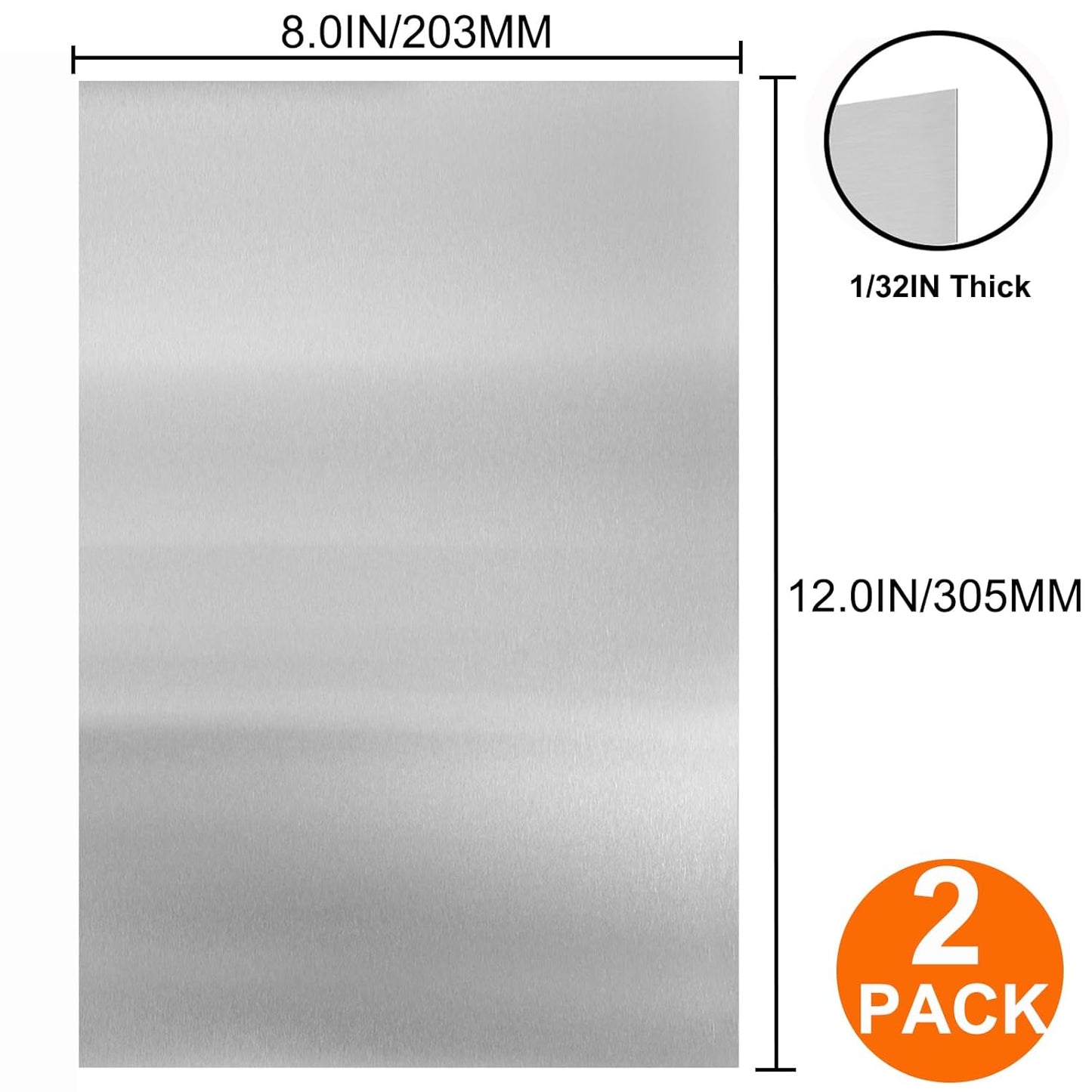 2Pcs 304 Stainless Steel Sheets Metal 8" x 12" x 1/32" (0.80MM) Inch 304 Stainless Steel Plates 20 Gauge Stainless Steel Shim Stock Plates Metal Sheets for Crafting, Stovetop