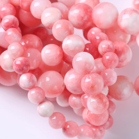 36pcs 10mm Natural Pink White Persian Jade Gemstone Beads Round Loose Spacer Beads for Jewelry Making DIY Bracelets Necklaces 15"(Pink Persian Jade, 10mm)