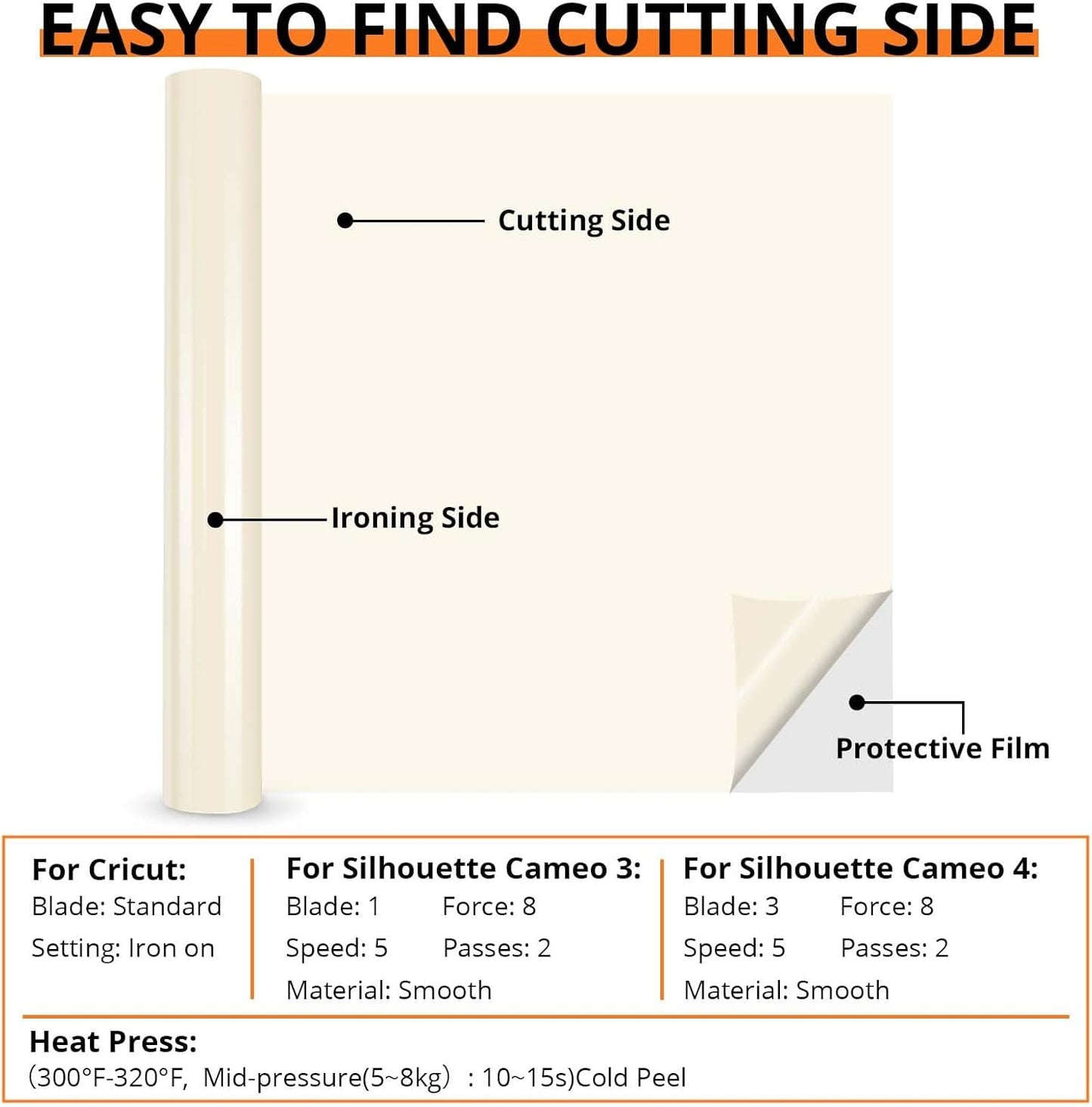 HTVRONT HTV Vinyl Rolls Heat Transfer Vinyl - 12" x 8ft Cream HTV for Shirts, Iron on Vinyl for All Cutting Machines - Easy to Cut & Weed for Heat Vinyl Design (Cream)