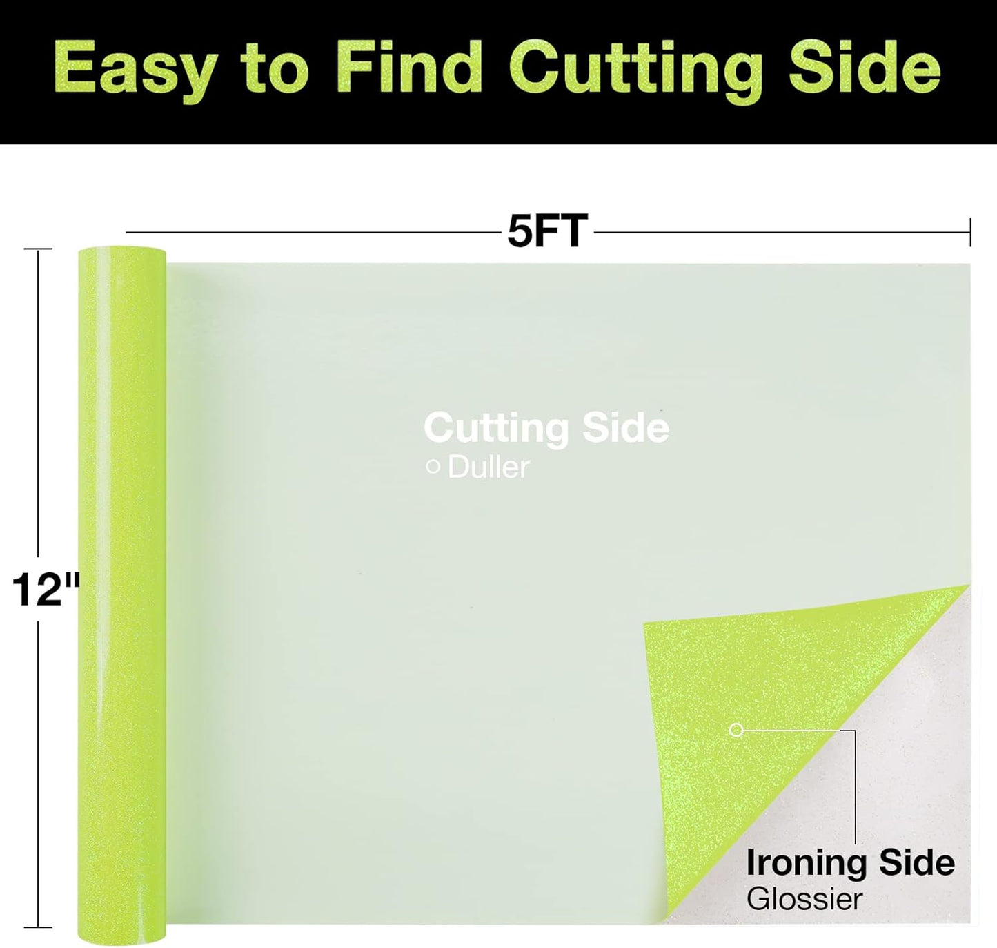 TORC Yellow Glitter HTV Heat Transfer Vinyl Roll 12 inch x 5 ft Iron on Vinyl for T Shirts Crafts