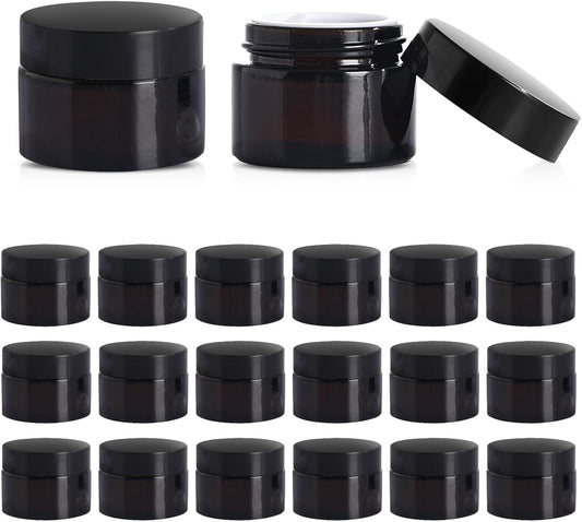 1OZ Amber Glass Jars with lids, 36 Pack Empty Cosmetic Jars, Refillable Airtight Wide Mouth Container for DIY, Sample, Cream, Lotion, Candle Making, Powder, Cosmetic