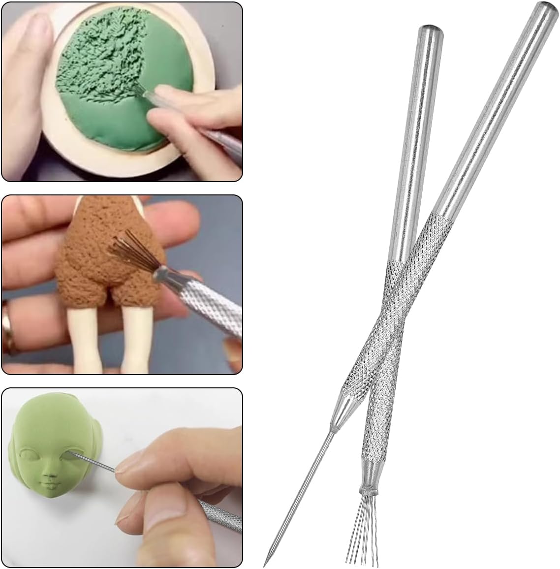 2 Pcs Clay Cutter Wires + 1 Clay Ceramic Needle + 1 Feather Wire Texture Detail Tools, Steel Cutters Wire Kit, Black & Blue Handle Cutting Off Pottery Wires Tools for Sculpting Artists Modeling Crafts