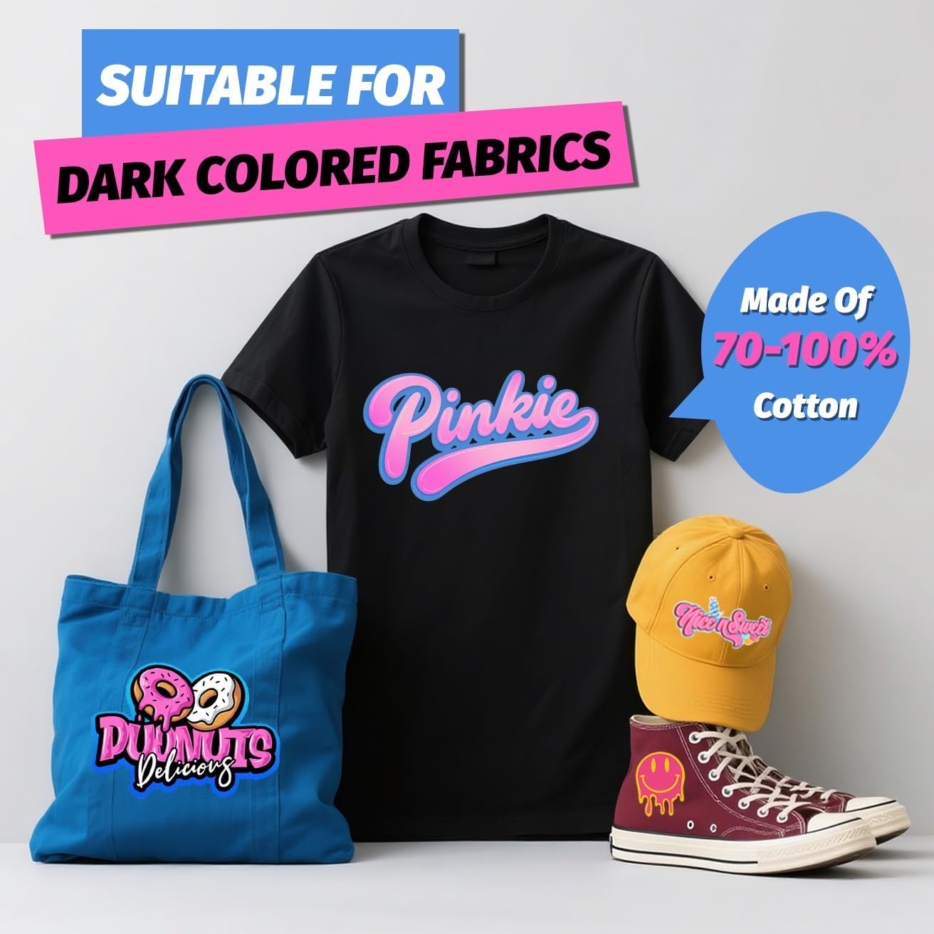 Lovein Pinkie Iron on Heat Transfer Paper for Dark T Shirts (20 Sheets 8.5x11", Dark Plus) Printable HTV Heat Transfer Vinyl for Inkjet & Laserjet Printer Iron on Transefers Paper for Dark Fabric