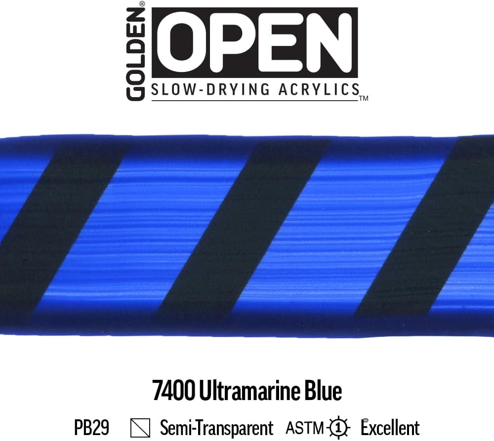 OPEN Slow-Drying Acrylics by GOLDEN, Ultramarine Blue, 2 fl oz. tube, Professional Acrylic Paint, Semi-Transparent