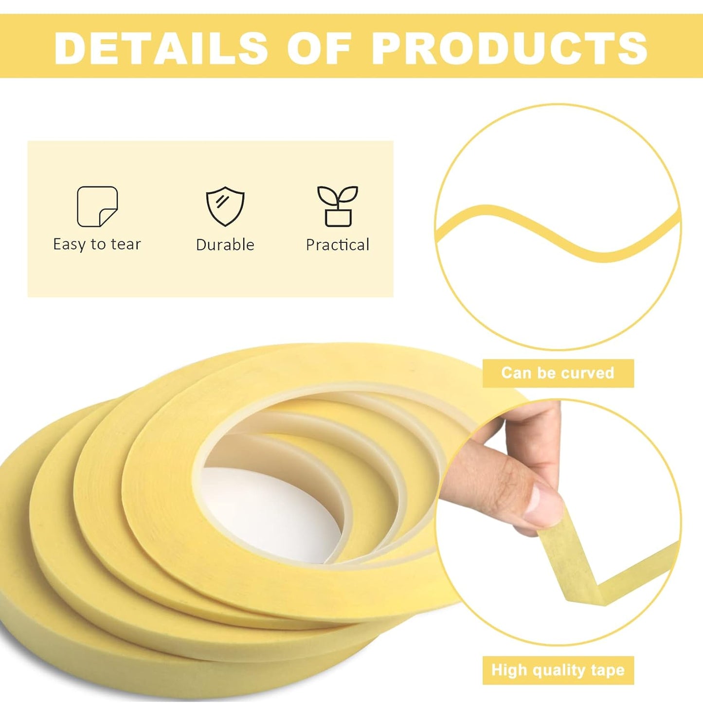 4 Rolls Fine Line Tape - Medium Tack Pinstripe Tape, Fineline Masking Tape in 1/16, 1/8, 1/4 and 1/2 Inch Wide x 60 Yard Long, Painters Masking Tape for DIY Car Auto Paint Art