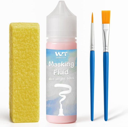 Masking Fluid for Watercolor Painting 60ml Red with a Paintbrush and Eraser - Art Masking Fluid Pen Watercolor Medium Art Supplies for Artists