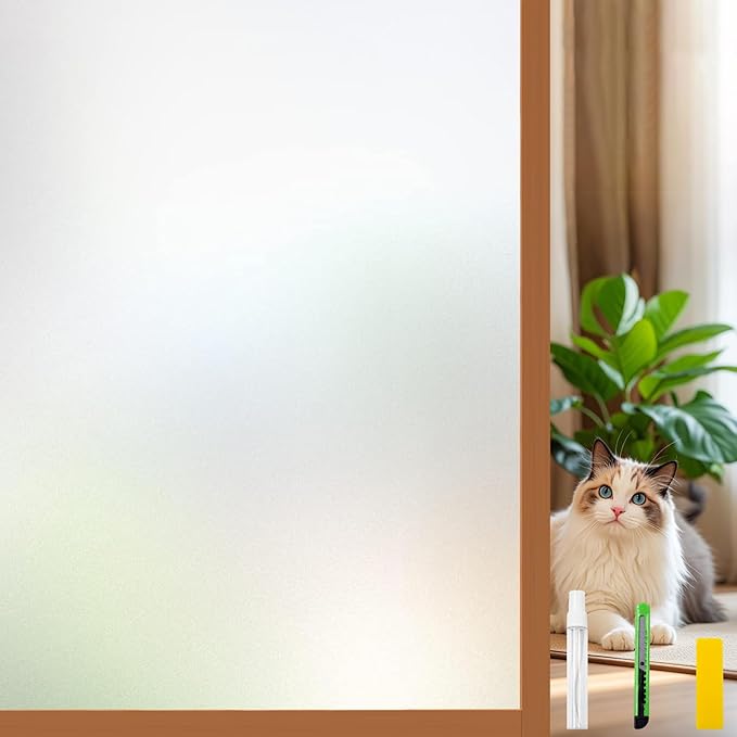 Window Privacy Film Frosted Glass Window Film Heat Blocking Window Tinting Film for Home Non Adhesive Static Cling Removable Frosting Bathroom Door (Pure, 23.6 x 78.7 Inch)