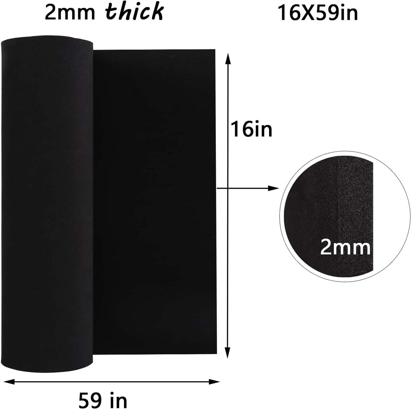 AMZQNART EVA Foam 2mm, Cosplay Foam Roll 16 x 59in (6.5sqft) Black, Suitable for Large Foam Cosplay Modeling, DIY Projects, Crafts, Ultra High Density 90 kg/m3.