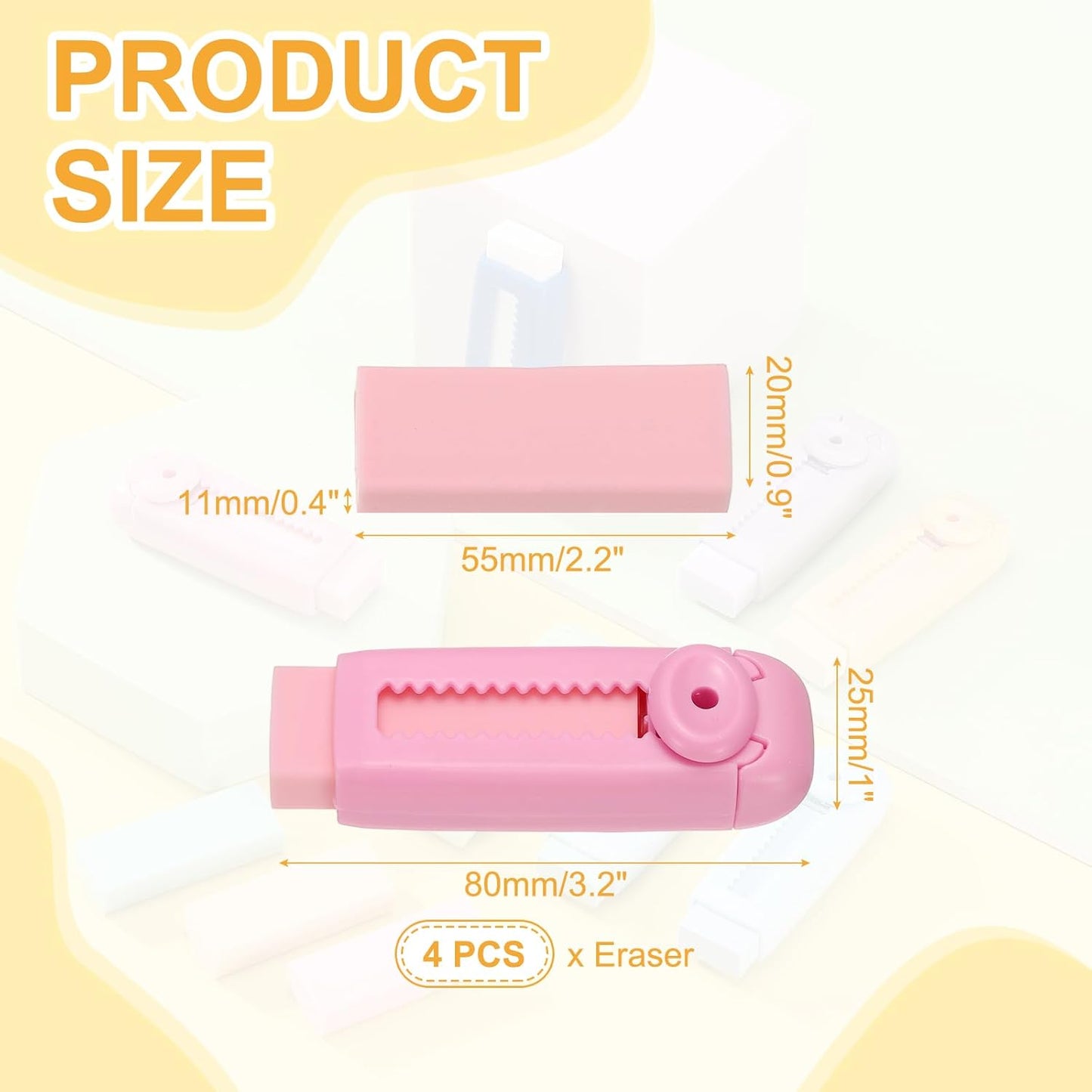 PATIKIL 4 Pack Erasers, Sliding Retractable Eraser Push Pull Cute Pencil Erasers Soft Large Easy to Clean with Plastic Sleeve for Sketching Drawing Artists Teacher Pencils, Pink