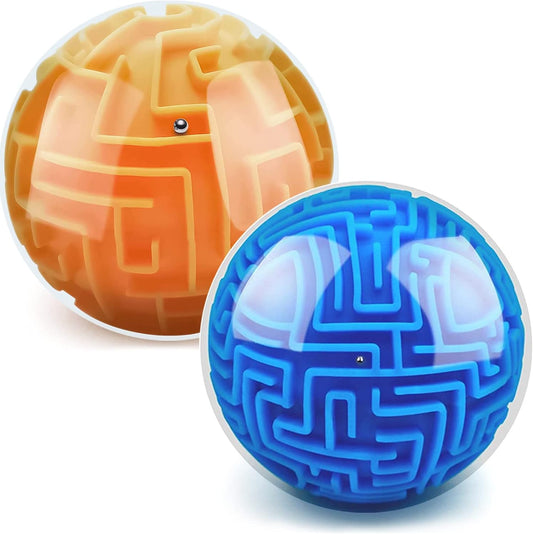 2 Pack 3D Maze Puzzle Ball - Brain Teaser Game, Gravity Memory Cube - Educational Toy Gifts for Students, Teens, Adults - Orange and Blue