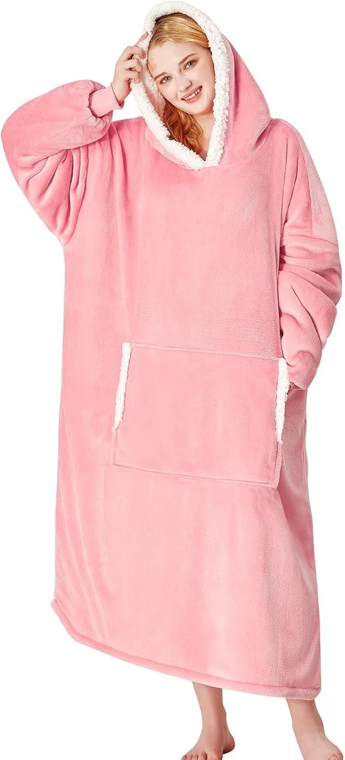 yescool Wearable Blanket Hoodie, Flannel Sherpa Fleece Blanket Sweatshirt for Adults Women Men,One Size Fits All