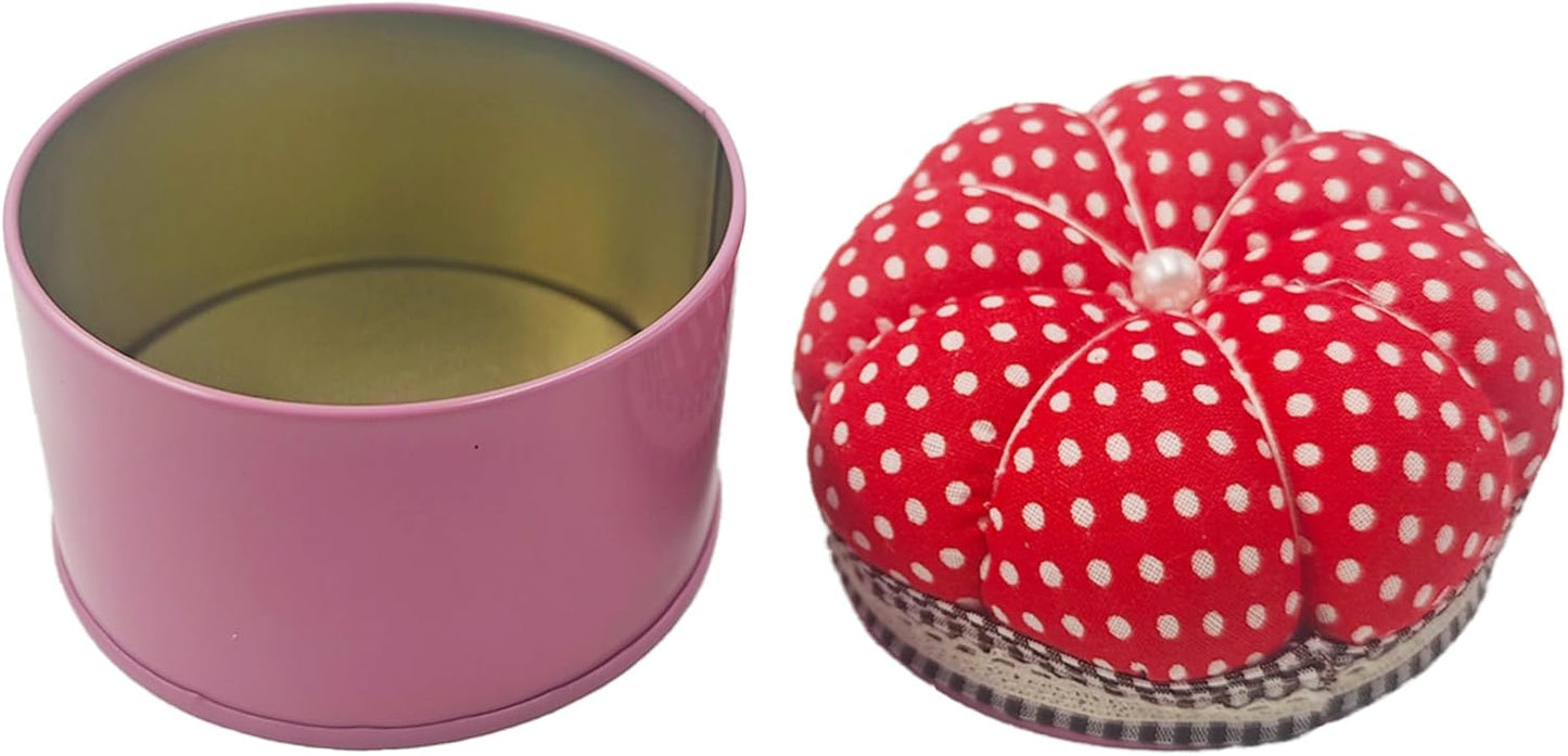 pson Pumpkin Shaped Pin Cushion with Storage Box, Cute Sewing Needle Holder for Quilting, DIY Crafts, Needlework, Sewing(Red with Spotted)