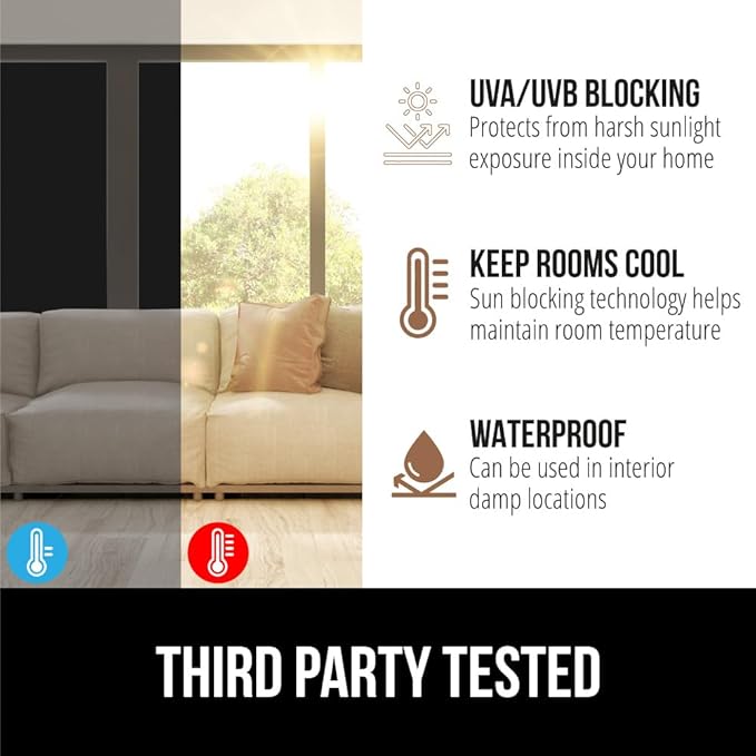 Gorilla Guard Window Privacy Film, Removable Two Way Sun Blocking, Reusable No Residue Stickers, Strong Static Clings to Glass Windows, Decorative Bathroom Door Coverings, 11.8 x 78.7 Inch, Black