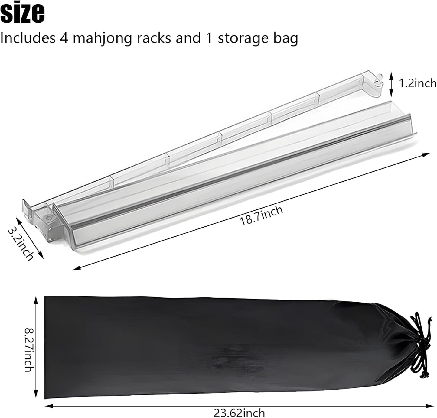 Set of 4 Mahjong Tile Holder, Acrylic Mahjong Racks with Pushers 18" Comes with Storage Bag, Enhanced wear Resistance, Suitable for Parties, Birthdays, Thanksgiving, Christmas