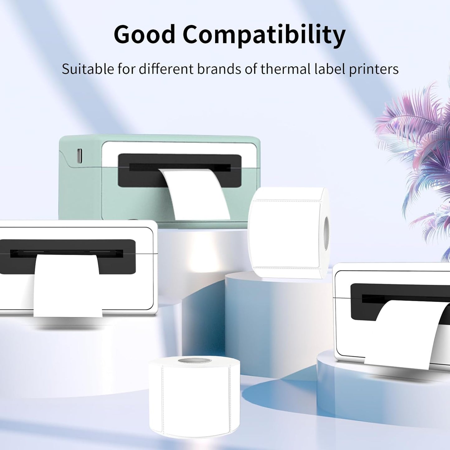 White Square Thermal Labels Stickers 2" x 2", Self-Adhesive Waterproof Square Direct Thermal Labels Stickers, Perforation Line Design