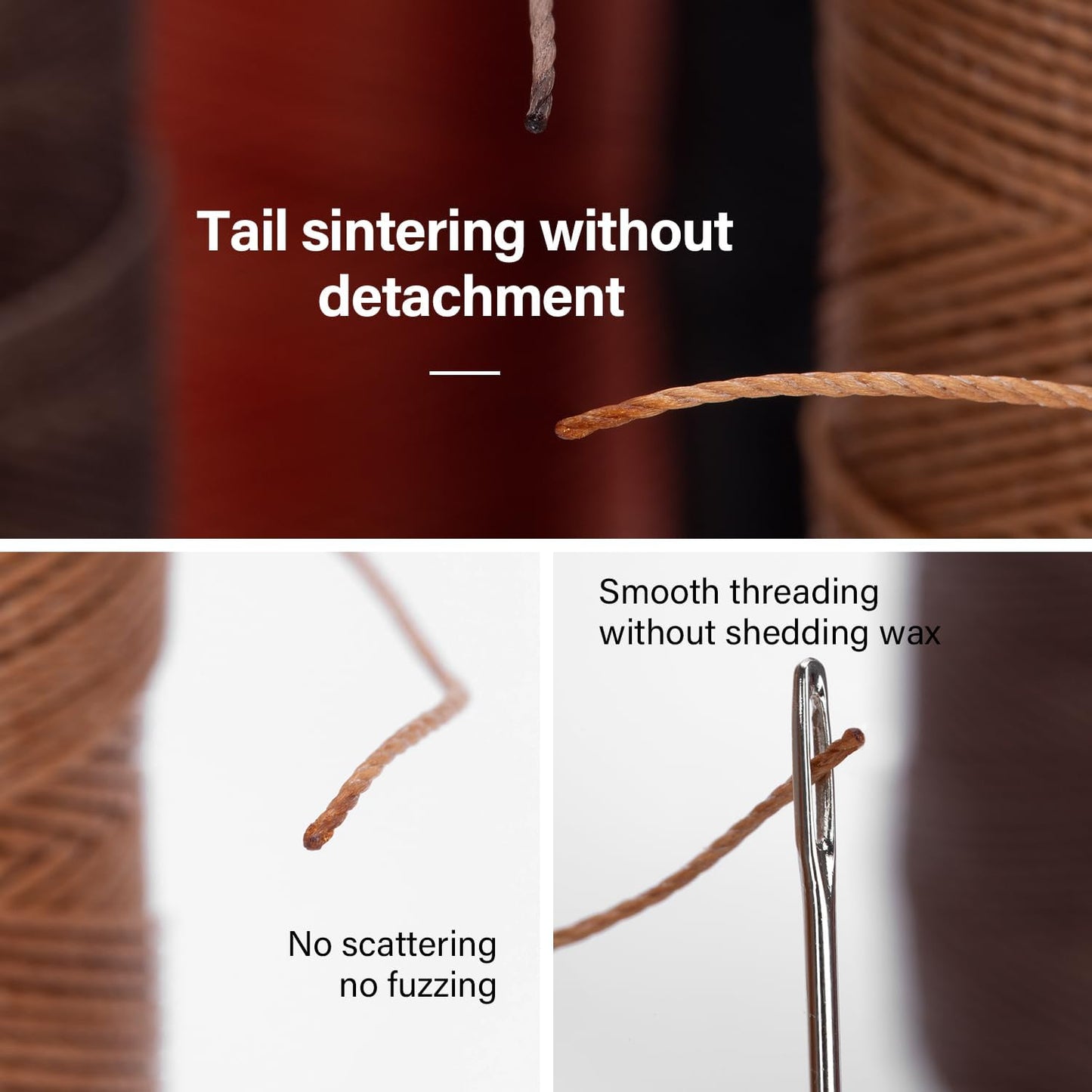 WUTA Leather Waxed Thread Round Polyester Sewing Threads with 12 Pcs Needles and Storage Bag Leather Craft Hand Stitching Line DIY Bracelet Thread Repair Work Cord (0.55mm