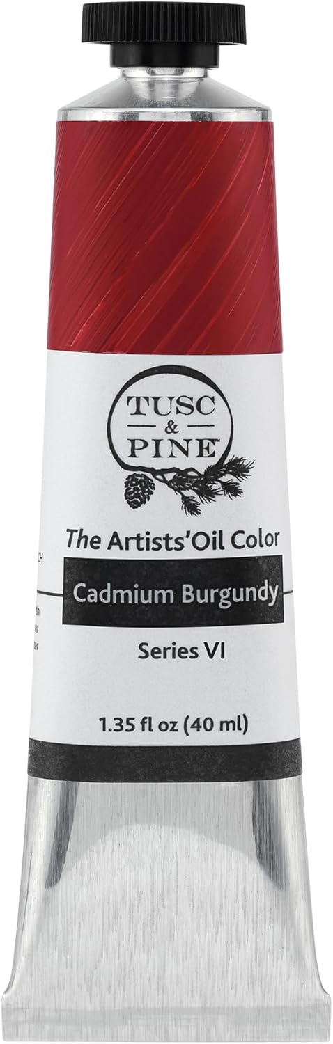 Tusc & Pine Artist Oil Paint - Cadmium Burgundy, 40 ml, Non-Yellowing, Rich & Creamy Consistency, Maximum Pigment Load, Small Batch Milled Oil Paints Made in the USA for Professional Artists