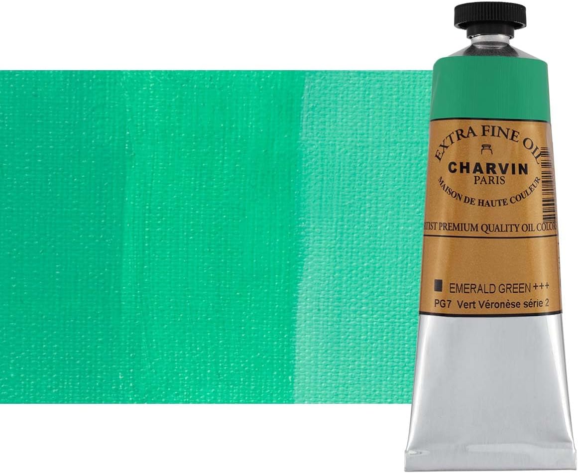 Charvin Extra Fine Oil Paint, Emerald Green 60 mL - Triple-Milled, Rich Texture, Poppy Oil-Based, Light-Fast, Handmade, Archival Quality