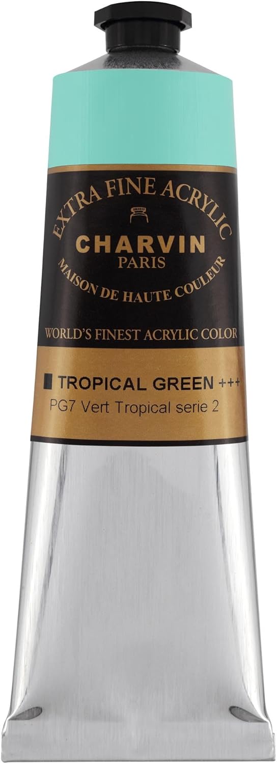 Charvin Extra Fine Professional Acrylic Paint - Tropical Green, 150ml Tube, Triple-Milled, Lightfast Pigments, Open Stock Artist Acrylic Paints in Nature-Inspired Hues
