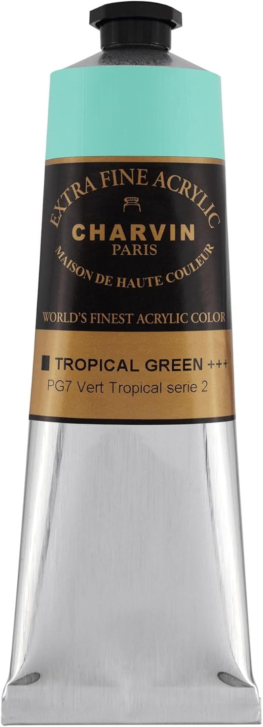 Charvin Extra Fine Professional Acrylic Paint - Tropical Green, 150ml Tube, Triple-Milled, Lightfast Pigments, Open Stock Artist Acrylic Paints in Nature-Inspired Hues