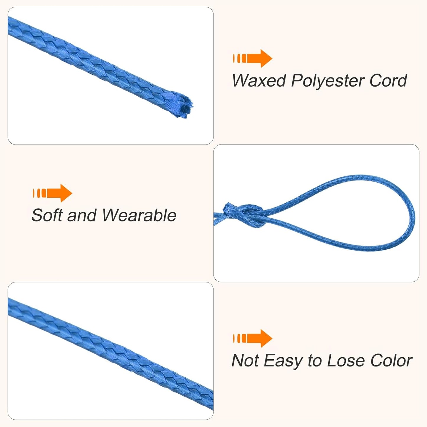 MECCANIXITY Waxed Cord 1.2mm Waxed Polyester Cord 175 Yard Bright Blue