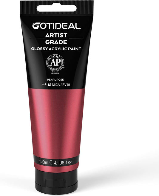 GOTIDEAL Metallic Acrylic Paint Pearl Rose Red Tubes(120ml, 4.1 oz) Non Toxic Non Fading,Rich Pigments for Painters, Adults & Kids, Ideal for Canvas Wood Clay Fabric Ceramic Craft Supplies (Pearl
