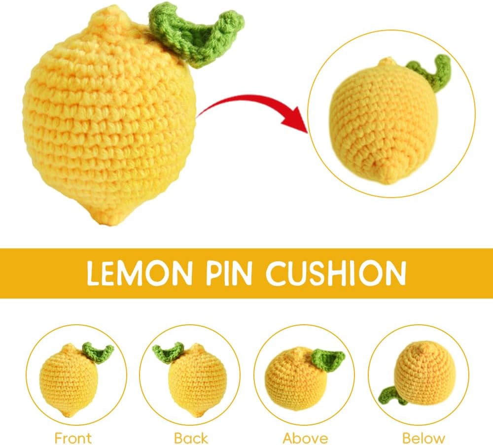 Lemon Pin Cushion, Handmade Knitted Pincushions, Cute Pin Cushions Needle Holders for Sewing Quilting Accessory, DIY Crafts or Patchwork Decor