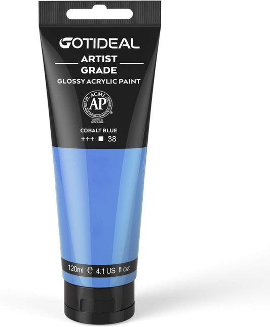 GOTIDEAL Acrylic Paint Cobalt Blue Tubes(120ml, 4.1 oz) Non Toxic Non Fading,Rich Pigments for Painters, Adults & Kids, Ideal for Canvas Wood Clay Fabric Ceramic Craft Supplies (Cobalt Blue)