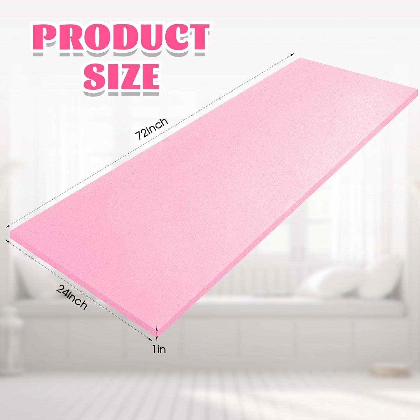 Amylove Polyurethane Foam 24" x 72" High Density Cushion Upholstery Foam Sheet for Seat Replacement DIY Projects Chairs Headboards Sofas Home(1" x 24" x 72",Pink)