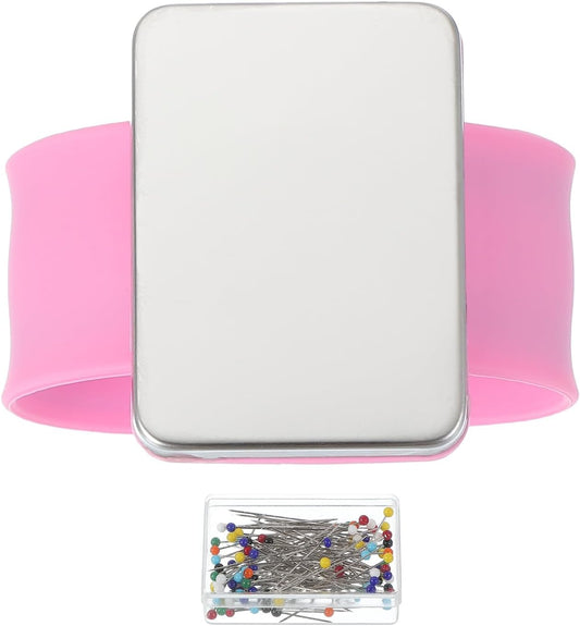 PATIKIL Magnetic Wrist Pin Cushions for Sewing, Magnetic Pin Cushion Magnetic Wrist Gel Band Holder Wristband Pincushion with Pins for Sewing Braiding Quilting Hair Clips, Pink