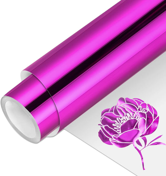 VINYL FROG Metallic Foil HTV Vinyl Roll 12" x5ft Fushcia Chrome Heat Transfer Vinyl Iron on Vinyl Easy to Cut & Weed DIY Heat Press Design for T-Shirts