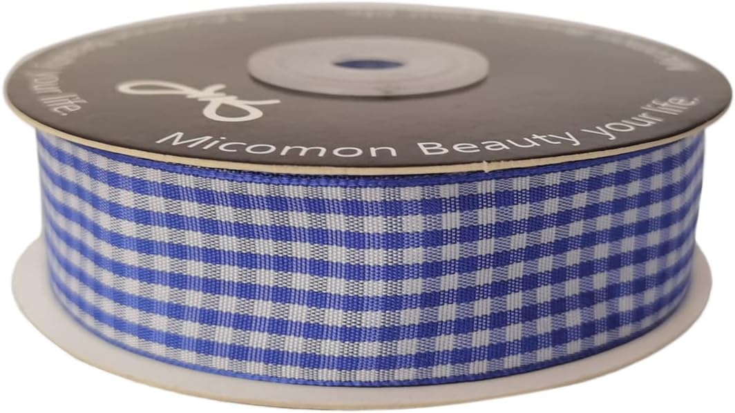 Blue and White Gingham Ribbon Plaid Ribbon 25 Yards Each Roll 100% Polyester (1", Blue)