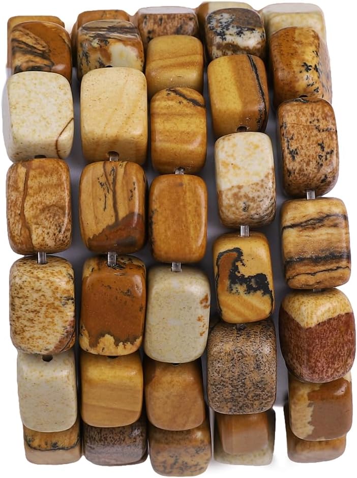 Natural Brown Picture Cuboid Stone Loose Semi Gemstone Beads for Jewelry Making 8mmx12mm 38cm/Strand