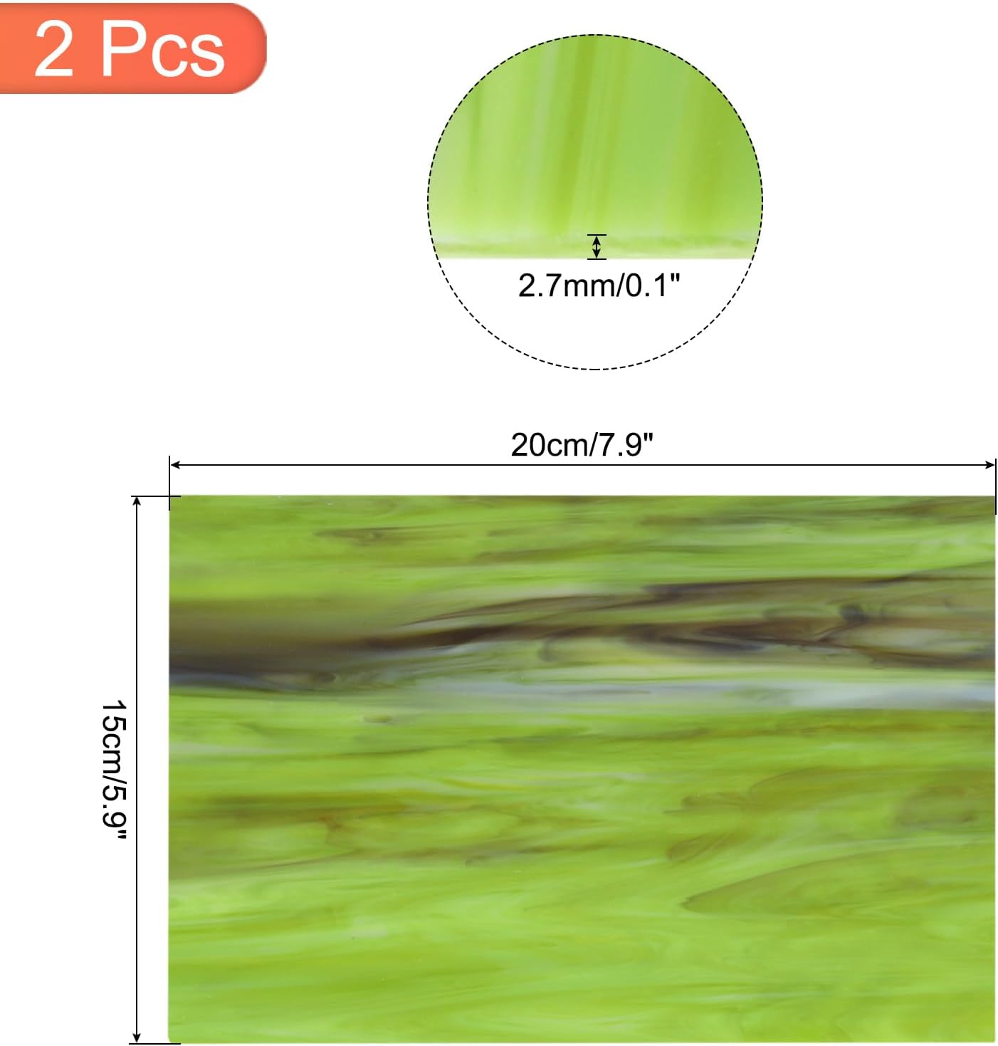 MECCANIXITY 2 Pcs Stained Glass Sheet Mosaic Tile 7.9 Inch x 5.9 Inch Army Green Stained Glass Sheets for Crafts DIY Art Project