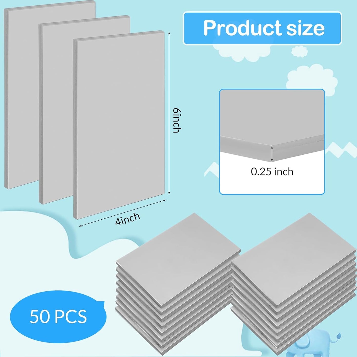 Frienda 50 Pack Rubber Carving Blocks 4 x 6 Inch, Rubber Stamp Carving Blocks for Printmaking, Printing, DIY Craft Project, Soft Block Stamp for Beginners and Professional(Gray)