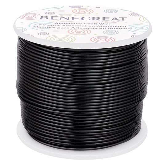 BENECREAT 15 Gauge 220FT Black Aluminum Wire Anodized Jewelry Craft Wire for Floral Beading, Plant Gardening, Decor