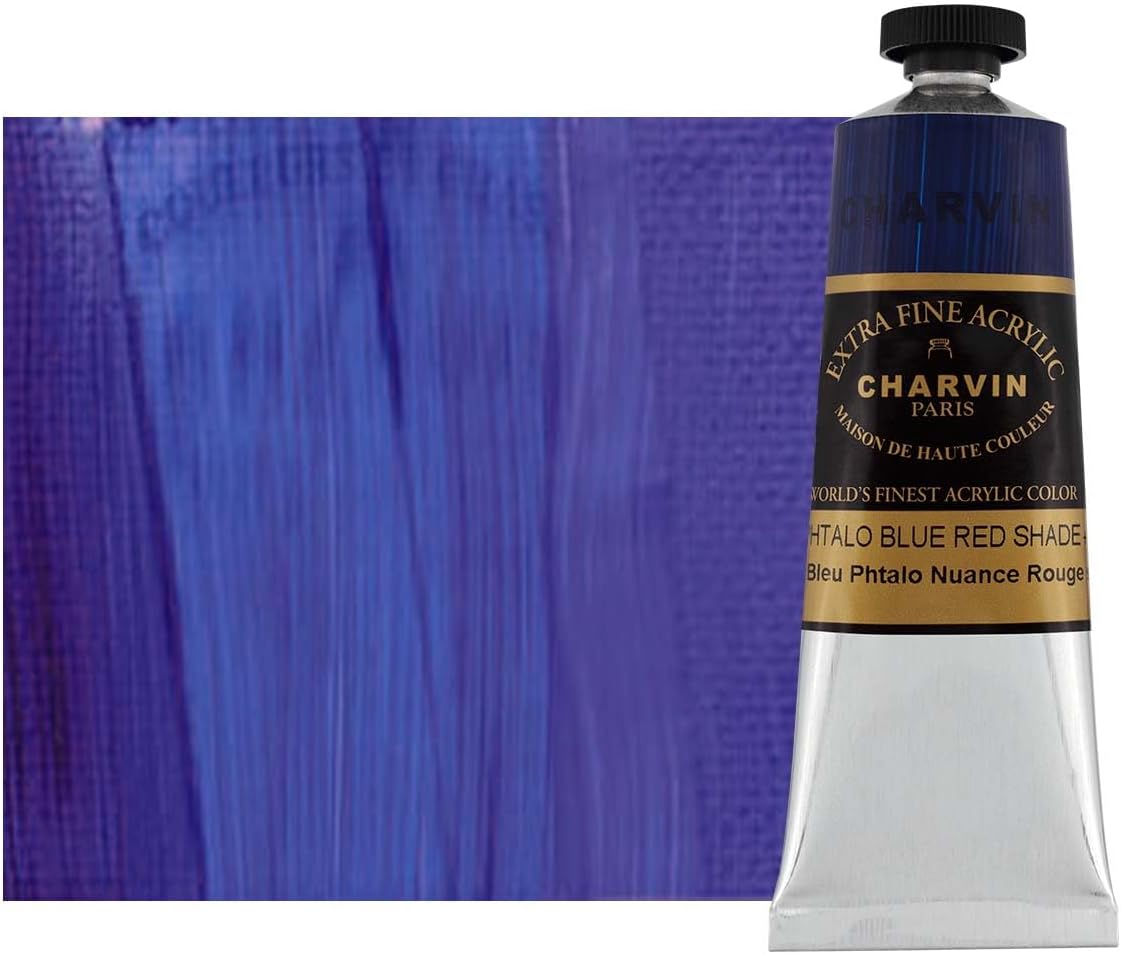 Charvin Extra Fine Professional Acrylic Paint - Phthalo Blue Red Shade, 60ml Tube, Triple-Milled, Lightfast Pigments, Open Stock Artist Acrylic Paints in Nature-Inspired Hues