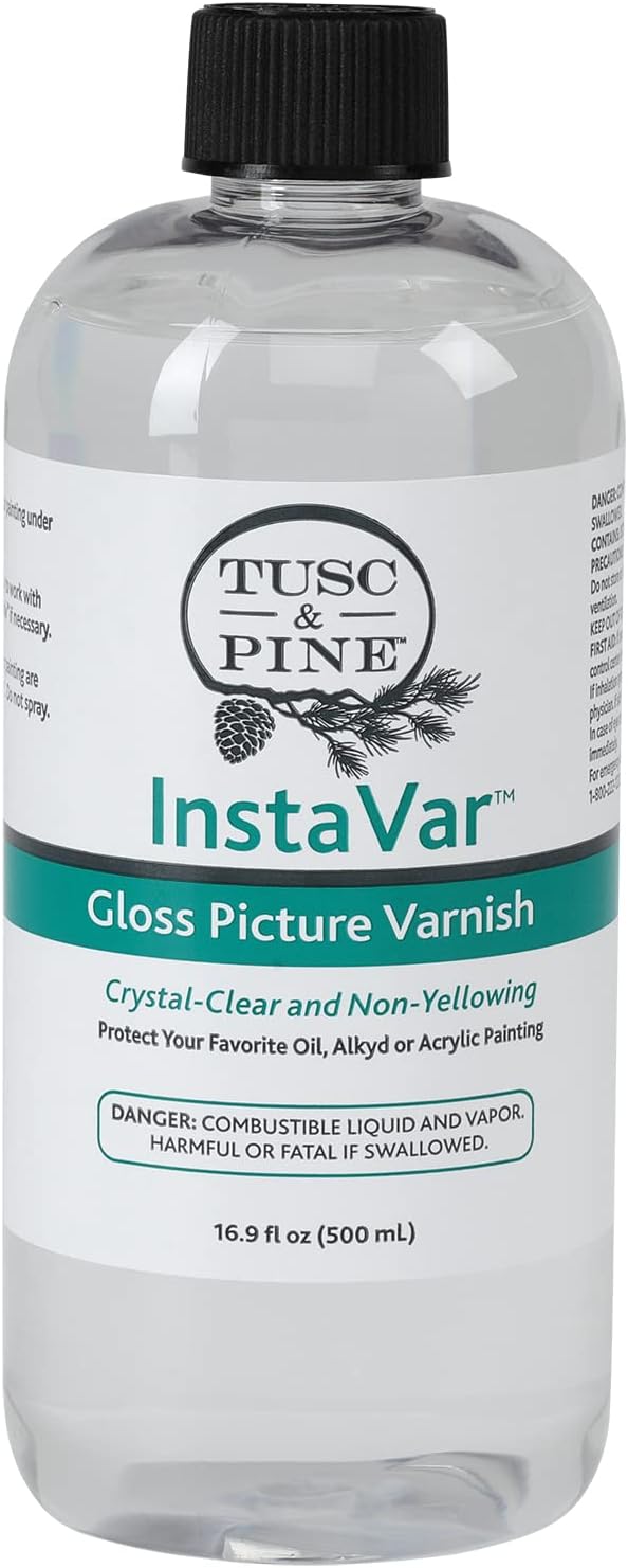 Tusc & Pine InstaVar™ Gloss Picture Varnish - Archival Quality Varnish for Oil, Alkyd, and Acrylic Artists - 16.9oz Bottle