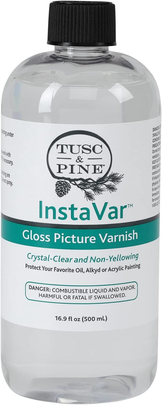 Tusc & Pine InstaVar™ Gloss Picture Varnish - Archival Quality Varnish for Oil, Alkyd, and Acrylic Artists - 16.9oz Bottle