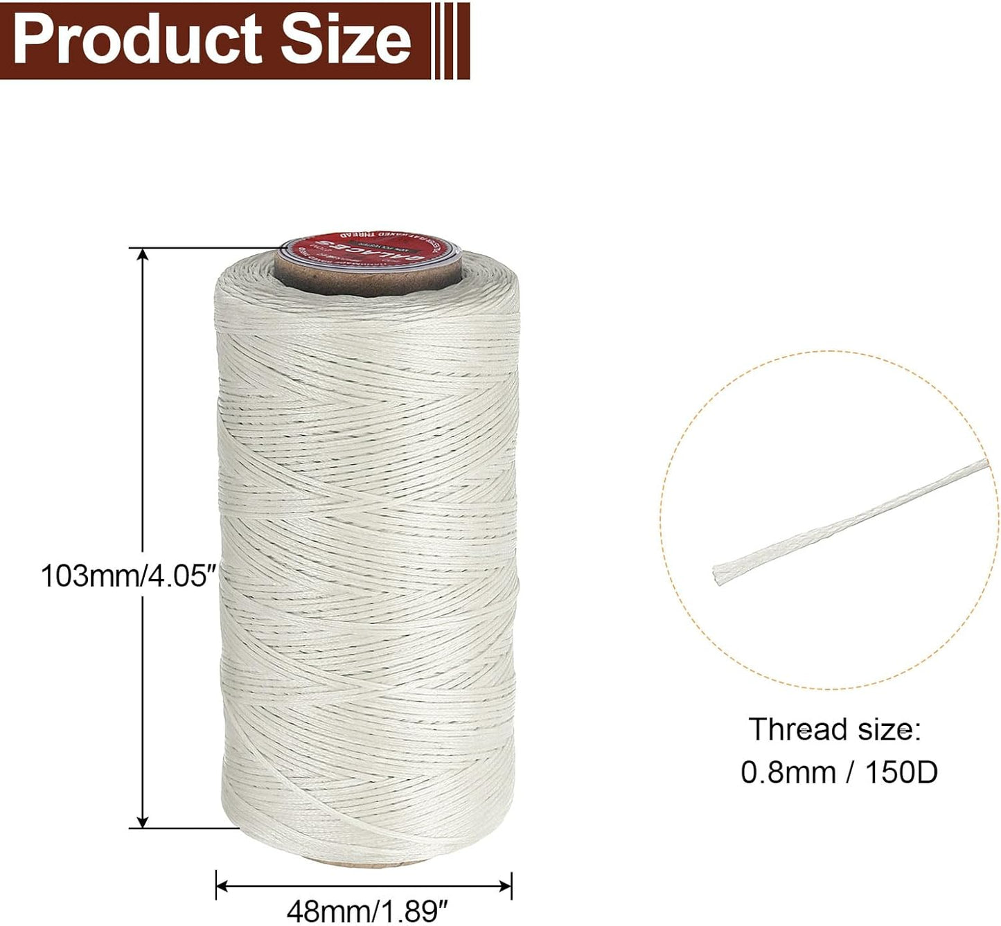 uxcell Flat Leather Sewing Waxed Thread, 270m / 295 Yards Polyester Wax String, 150D Wax Stitching Cord for Leather Crafts, Bookbinding, Bracelets Braided, Milky White