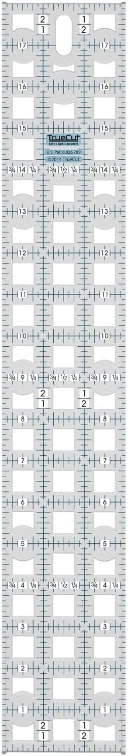 TrueCut Rectangle 3" x 18" Quilting Ruler with Track and Guide for Straight Cuts - Innovative Quilting and Sewing Ruler for Accurate Fabric Cuts with 1/8th Measurements