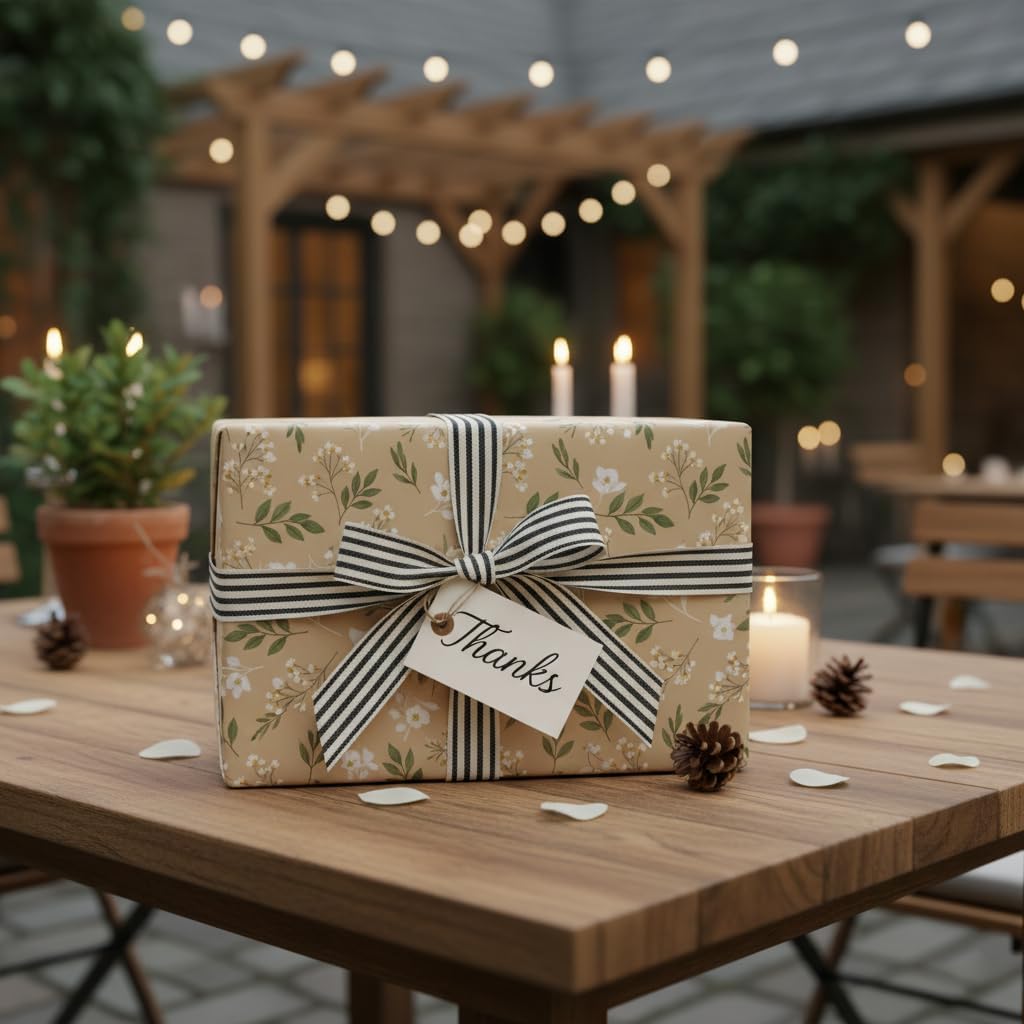 CT CRAFT LLC Ivory Cotton Black Stripes Ribbon 1" x 10 Yards for Home Décor Gift Present Wrapping DIY Crafts Birthday Wedding Bouquet Christmas