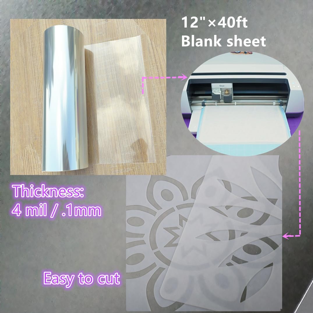 ZHluja 12inchs x 40ft Rolls 4mil Transparency Blank Stencil Sheets Material,Clear Acetate Sheet Mylar Sheet for Cricut,Cutting Paper,Template Craft Plastic