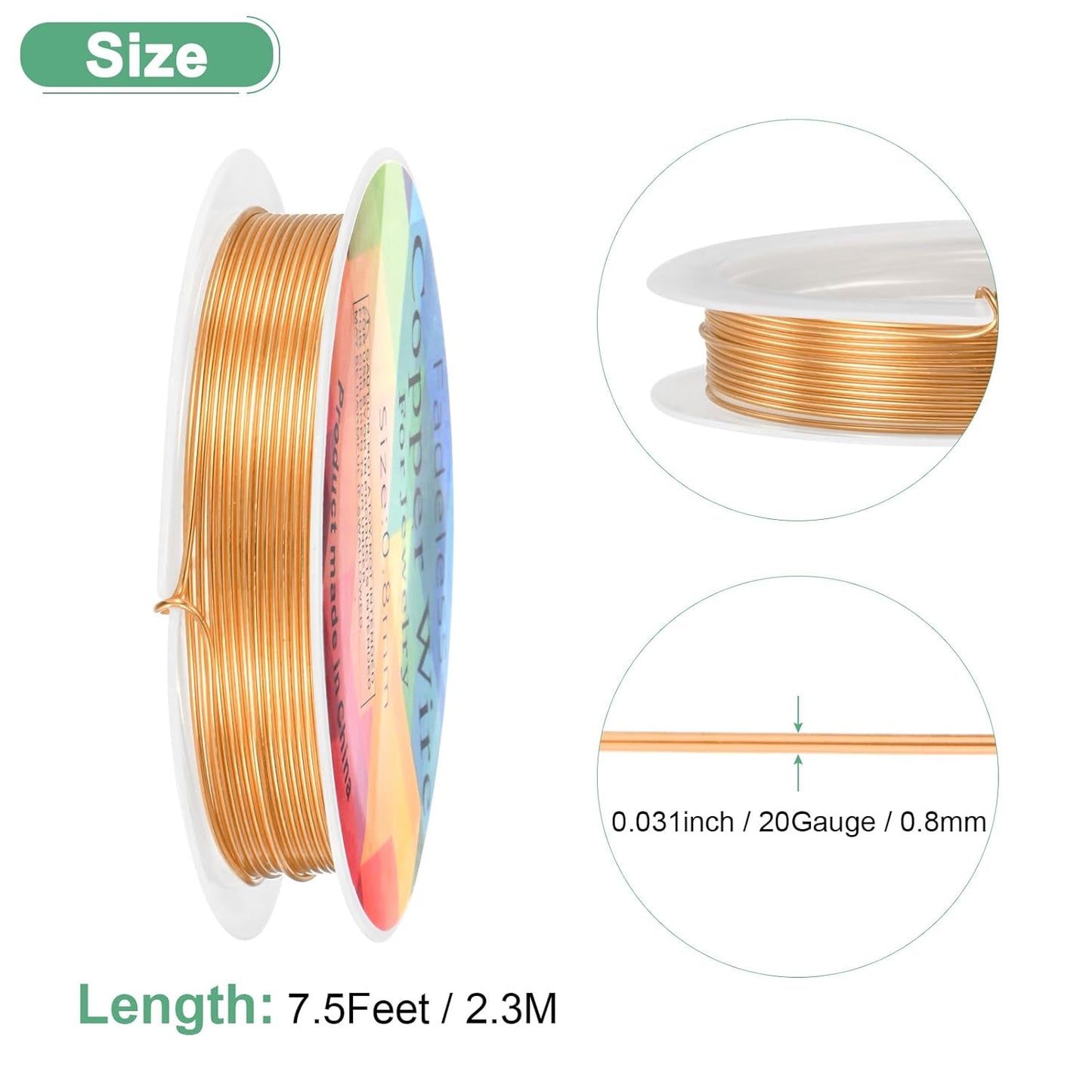 0.8 mm/20 Gauge Copper Wire for Jewelry Making, 7.5FT Copper Beading Craft Wire for Jewelry/Weaving/DIY Crafting/Planting, Color-Retaining [2.3 M, Copper Tone]