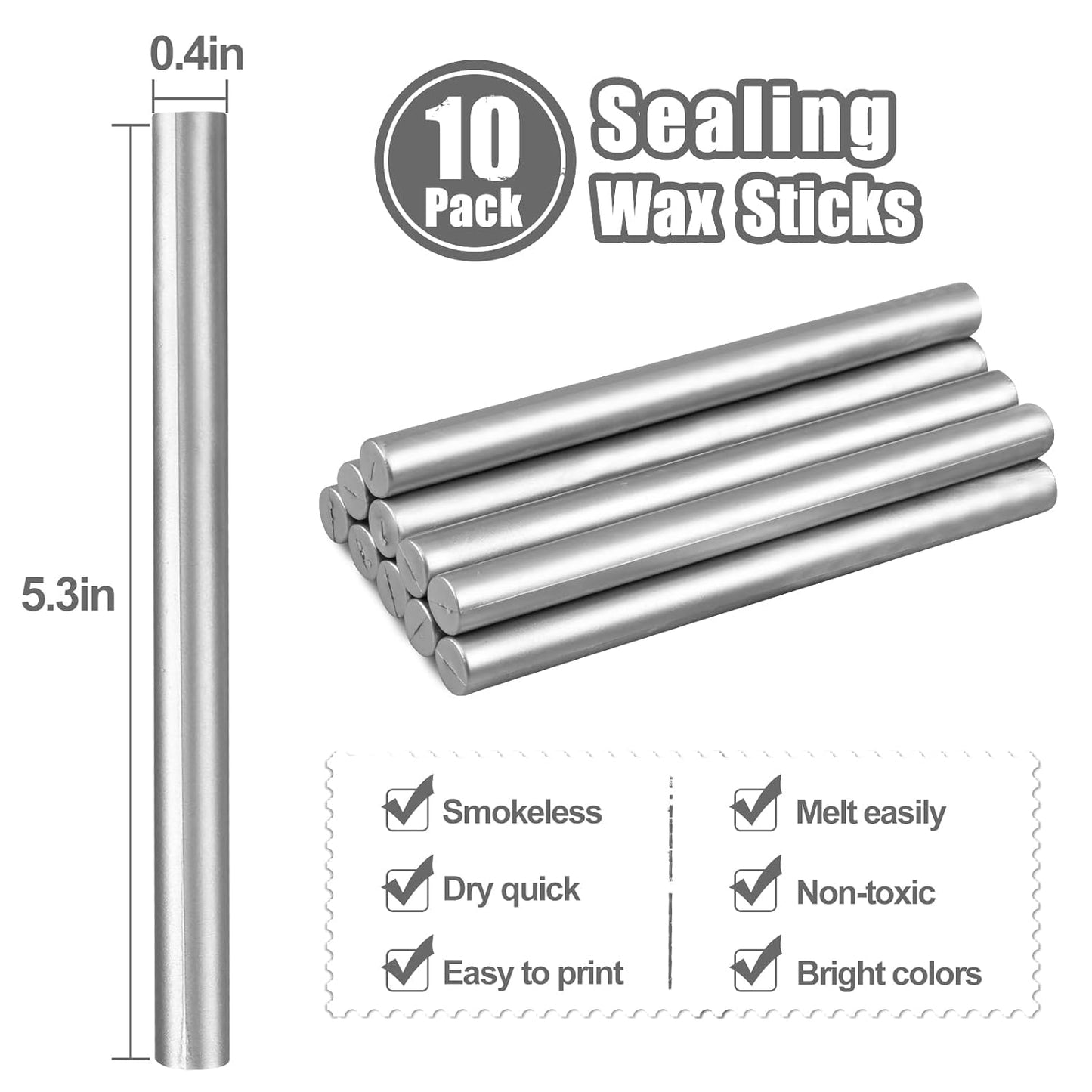 Glue Gun Sealing Wax Sticks for Wax Seal Stamp -Metallic Silver, Great for Wedding Invitations, Cards Envelopes, Snail Mails, Wine Packages, Christmas Gift Ideas, Pack of 10