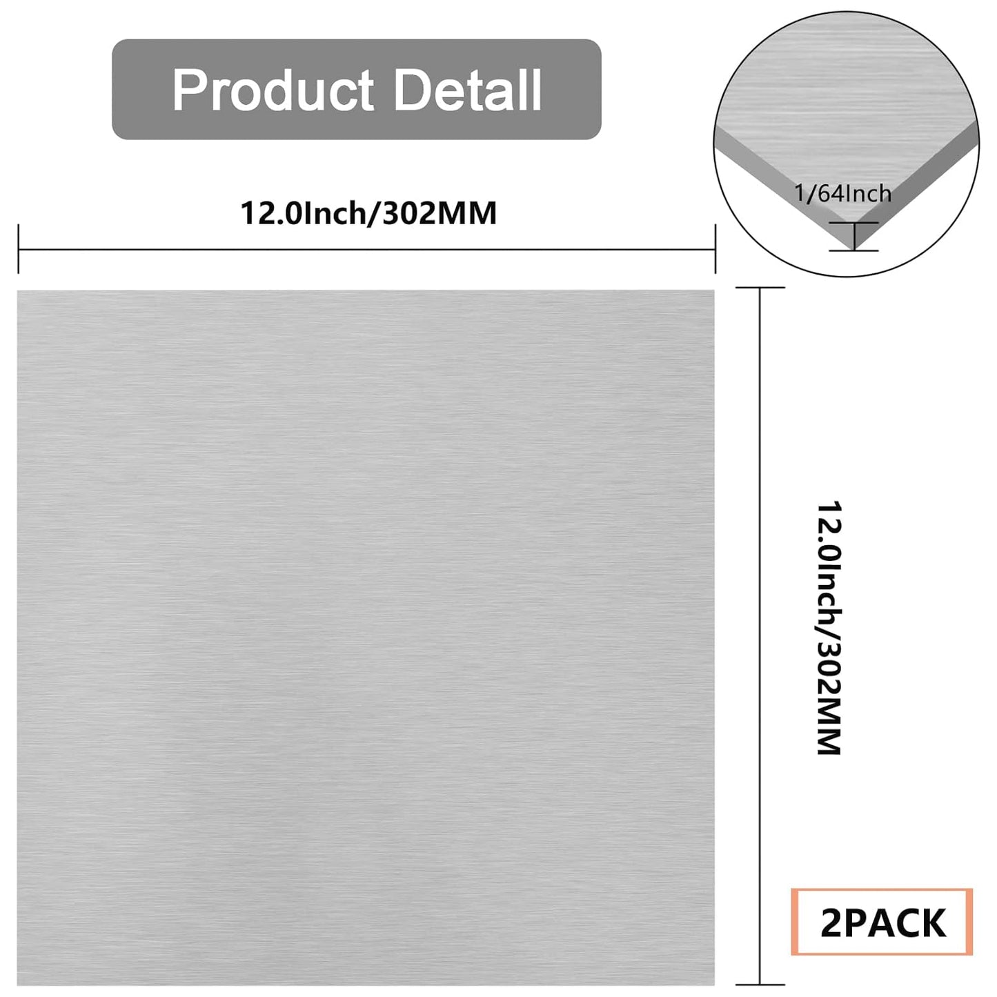2Pack 5052 H32 Thin Aluminum Sheet Metal 12 x 12 x 1/64 (0.02”) Inch Plain Aluminum Plate Covered with Protective Film, Rectangle 0.5MM Aluminum Metal Plate for Crafting, Industrial