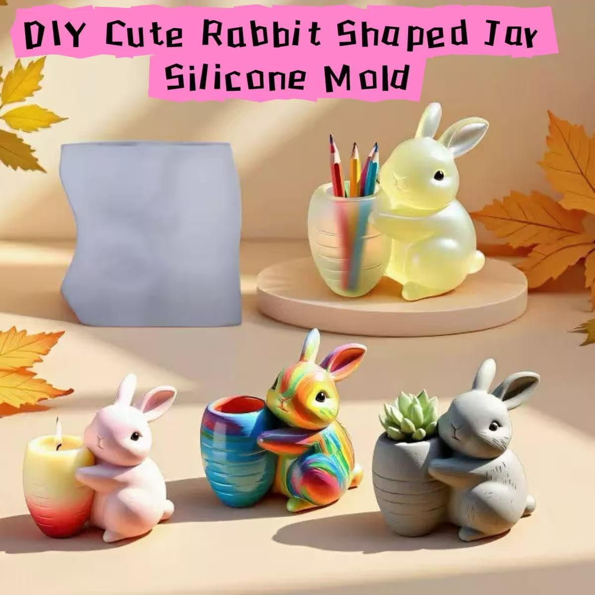 Animal Resin Molds Silicone 3D Cute Rabbit Epoxy Resin Plaster Candle Holder Wax Molds for Candle Making, Art Crafts DIY Unique Display Home Decor